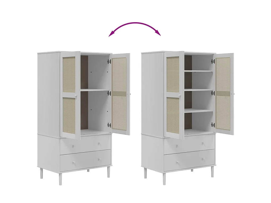 Garde-robe SENJA aspect rotin blanc 90x55x175cm bois massif pin