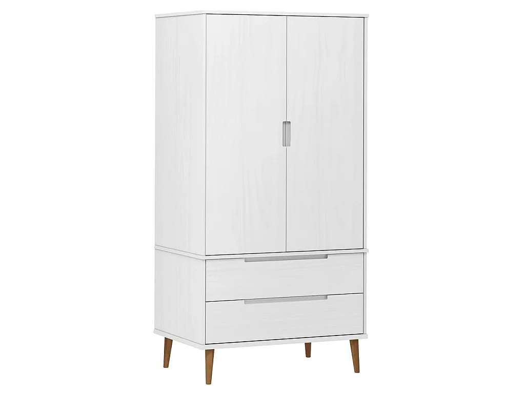 Kleiderschrank MOLDE Weiß 90x55x175 cm Massivholz Kiefer
