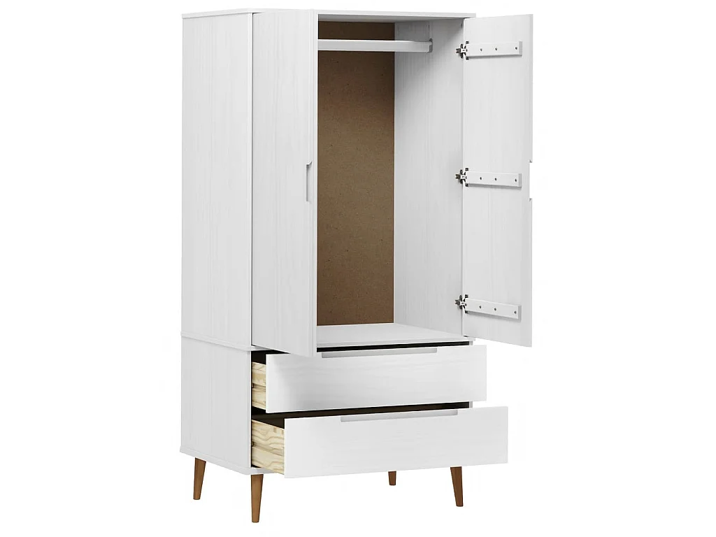 Kleiderschrank MOLDE Weiß 90x55x175 cm Massivholz Kiefer