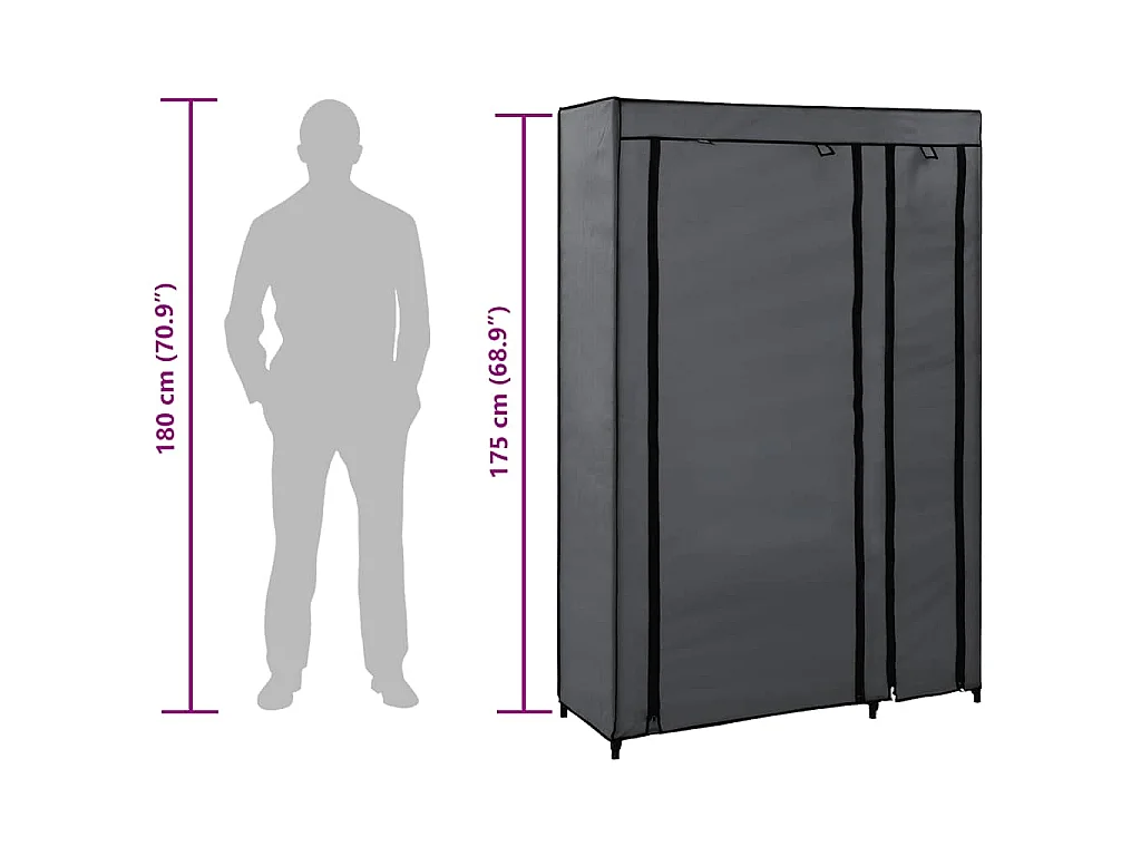 Faltschrank Grau 110x45x175 cm Stoff