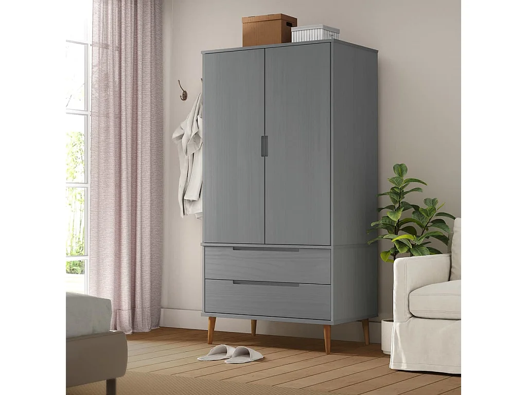 Garde-robe MOLDE Gris 90x55x175 cm Bois massif de pin