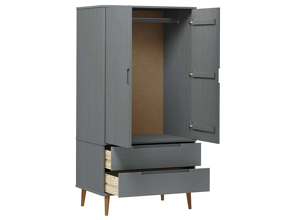 Armadio MOLDE Grigio 90x55x175 cm in Legno Massello di Pino