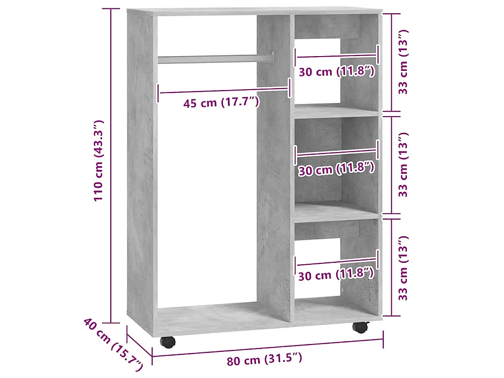 Armadio Grigio Cemento 80x40x110 cm in Legno Multistrato
