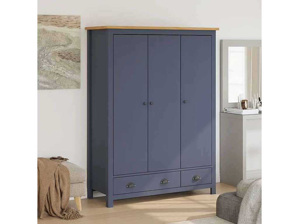 Kleiderschrank mit 3 Türen Hill Grau 127x50x170 cm Kiefernholz