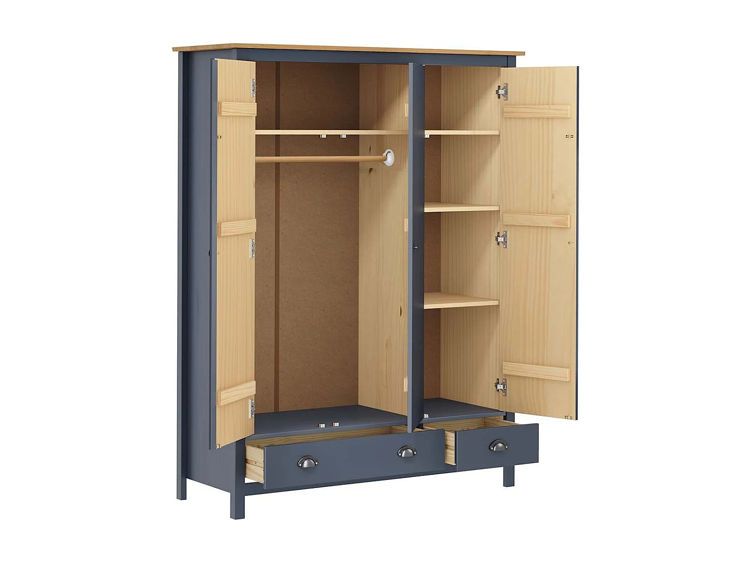 Kleiderschrank mit 3 Türen Hill Grau 127x50x170 cm Kiefernholz