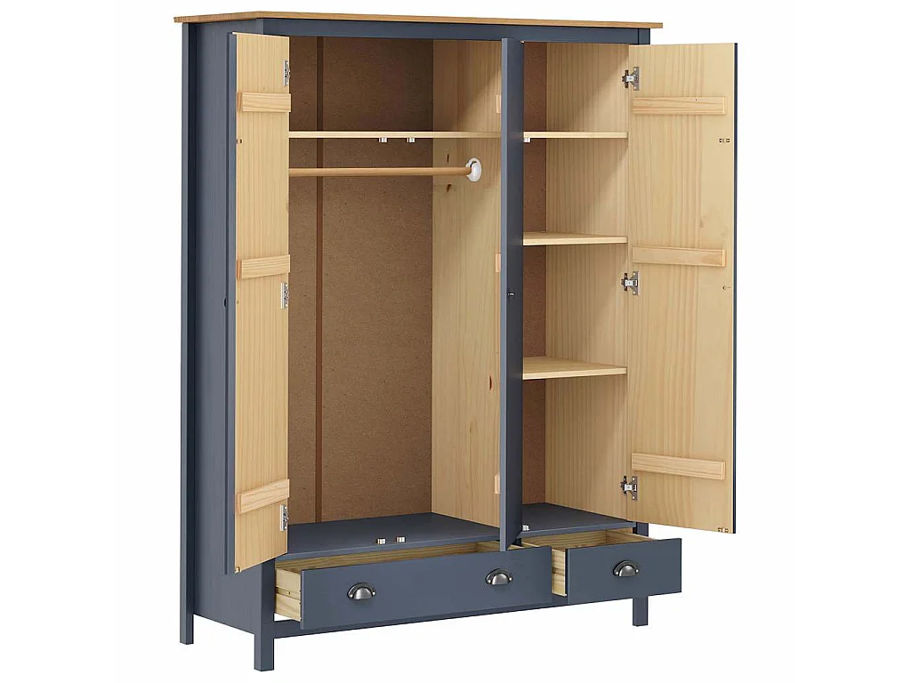 Garde-robe à 3 portes Hill Gris 127x50x170 cm Pin solide