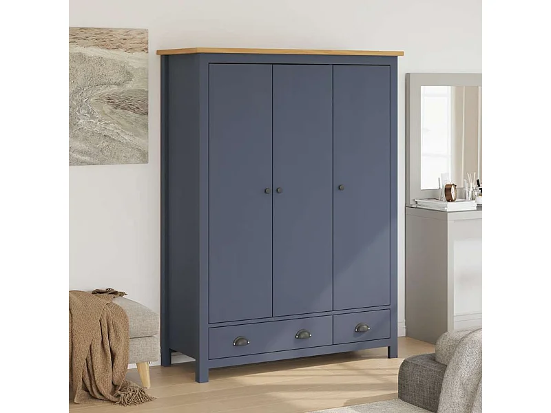 Roupeiro 3 portas Hill 127x50x170cm pinho maciço cinzento