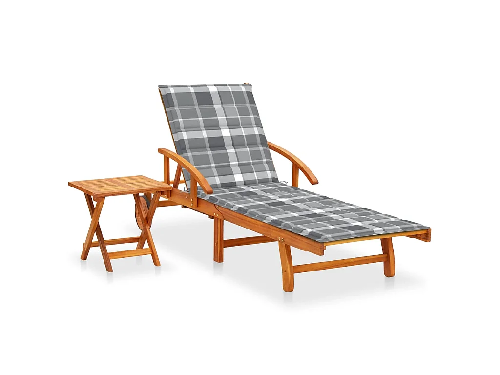 Chaise longue de jardin avec table et coussin Bois d'acacia