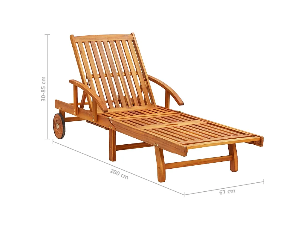 Chaise longue de jardin avec table et coussin Bois d'acacia