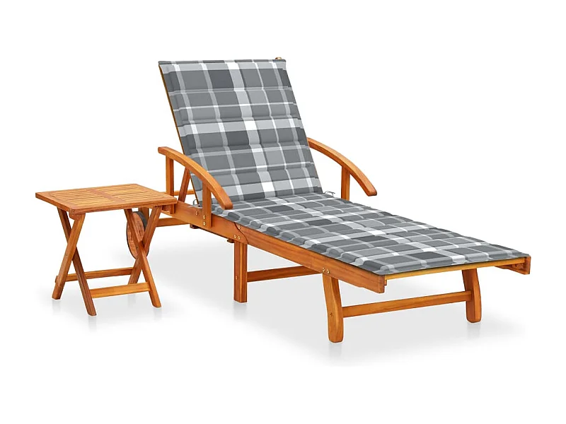 Chaise longue de jardin avec table et coussin Bois d'acacia