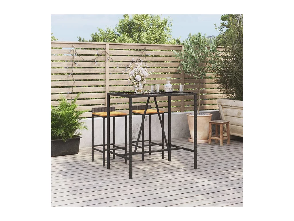 Table de bar et dessus en verre noir 110x70x110 cm poly rotin