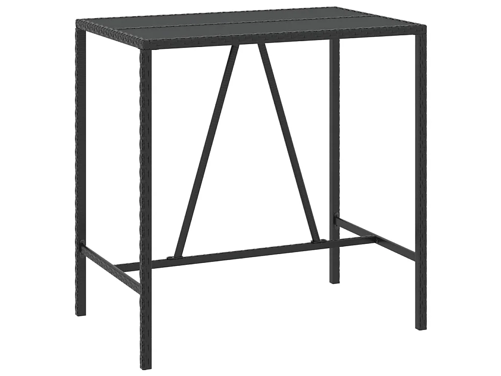 Tavolo da Bar con Piano in Vetro Nero 110x70x110 cm Polyrattan