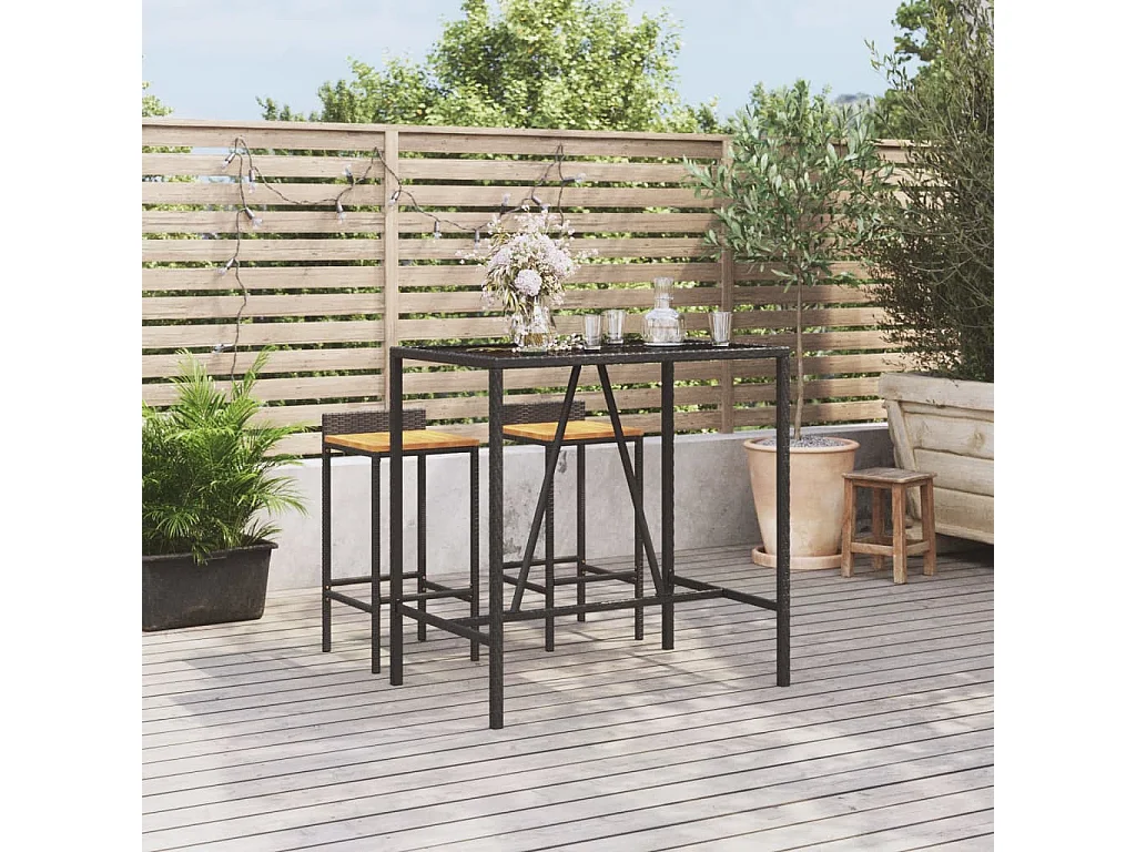 Tavolo da Bar con Piano in Vetro Nero 110x70x110 cm Polyrattan