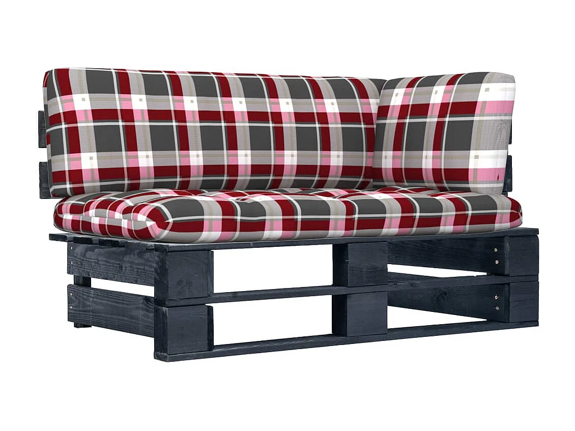 Canapé d'angle palette de jardin noir bois de pin imprégné