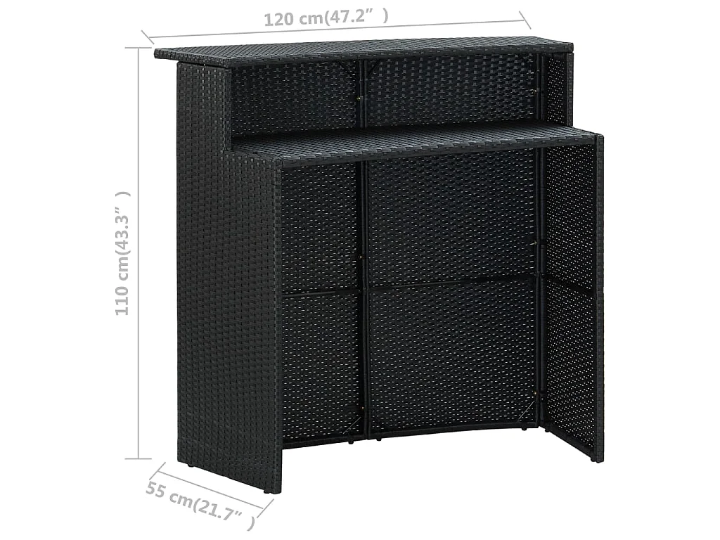Garten-Bartisch Schwarz 120x55x110 cm Poly Rattan
