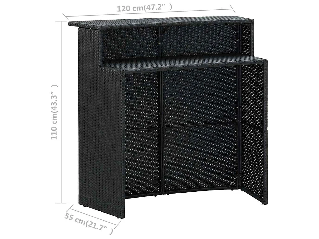 Garten-Bartisch Schwarz 120x55x110 cm Poly Rattan