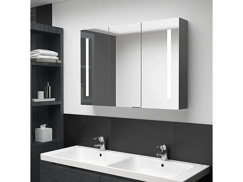 Armoire de salle de bain à miroir LED 89x14x62 cm Gris