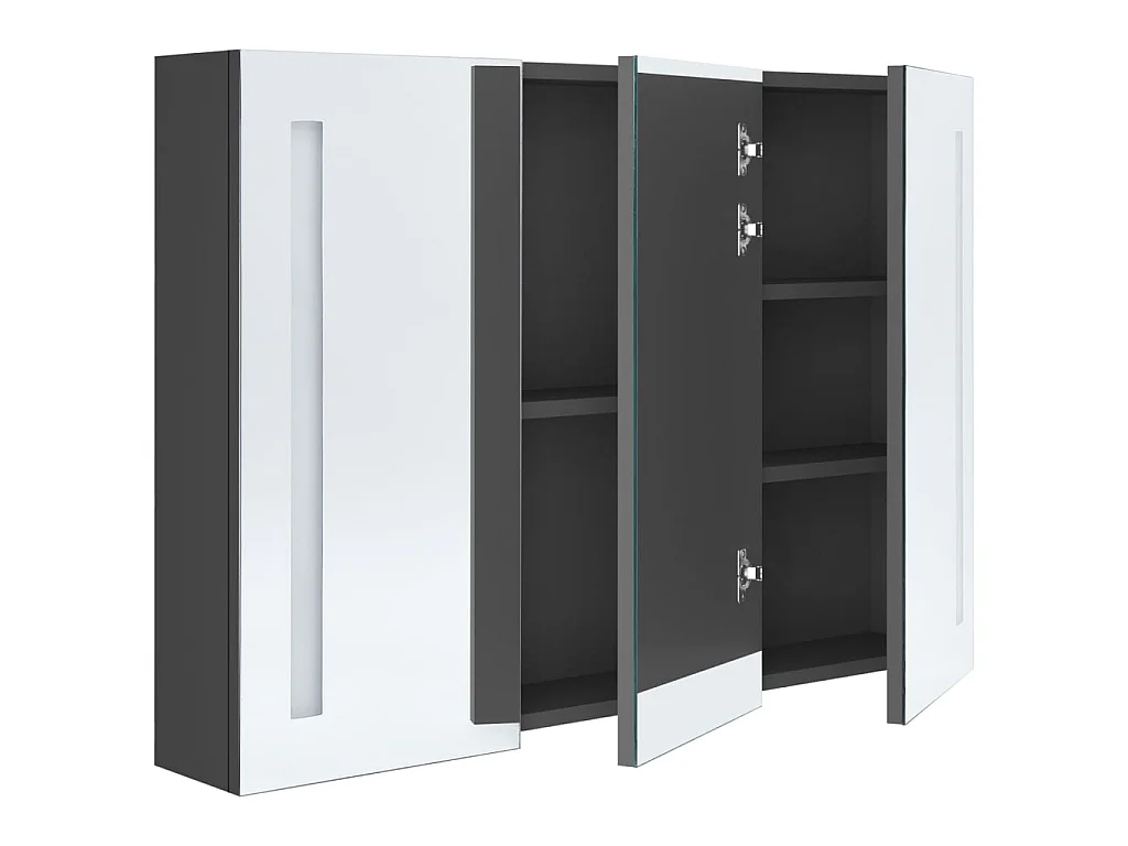Armadietto Bagno con Specchio e LED 89x14x62 cm Grigio