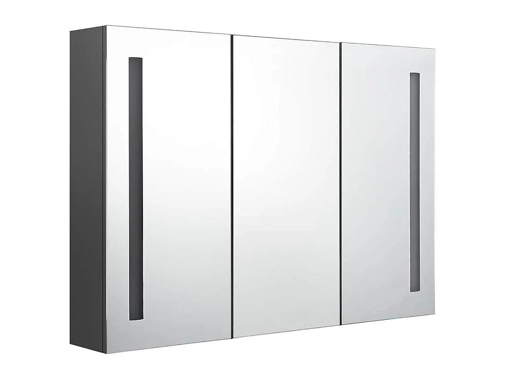 Armadietto Bagno con Specchio e LED 89x14x62 cm Grigio