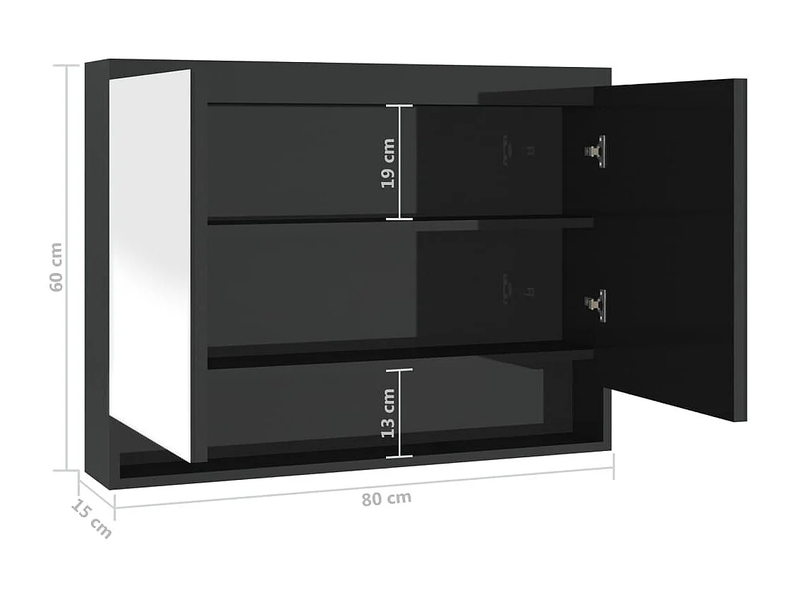 Spiegelschrank fürs Bad 80x15x60 cm Glänzend Schwarz