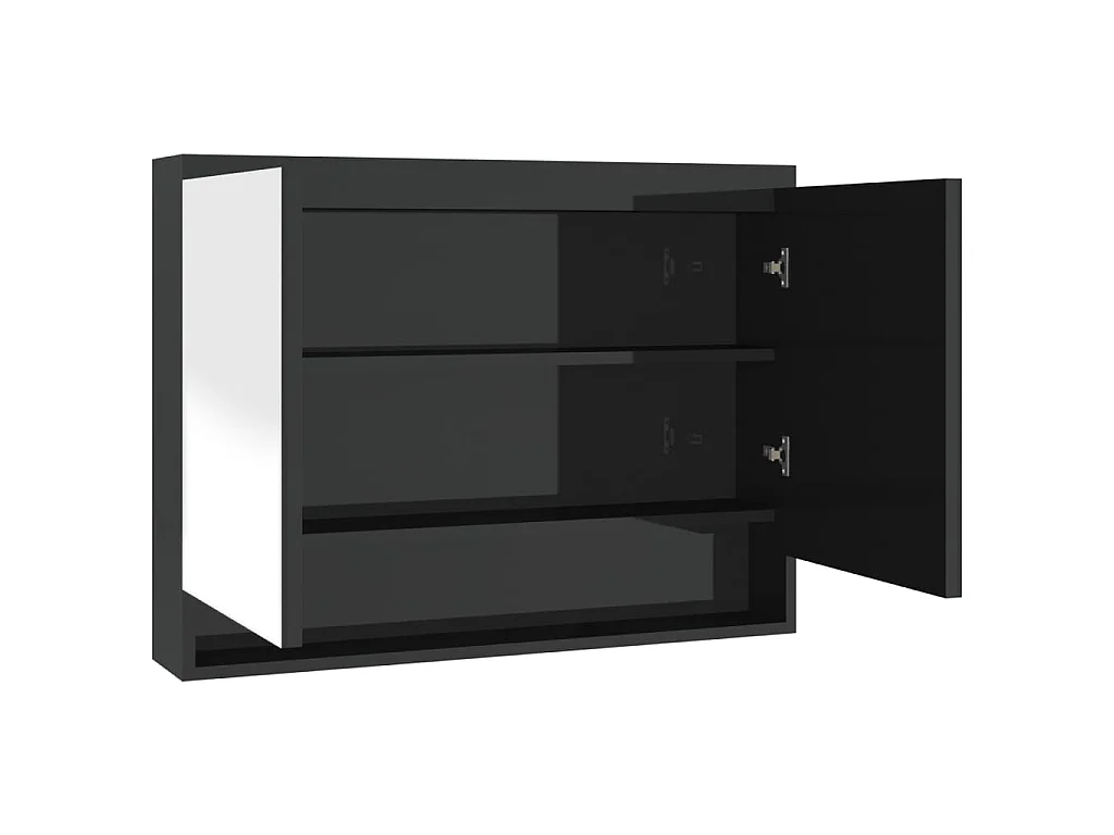 Armadietto Bagno con Specchio 80x15x60 cm in MDF Nero Lucido