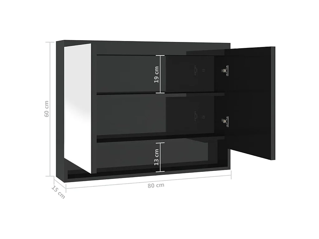 Armadietto Bagno con Specchio 80x15x60 cm in MDF Nero Lucido