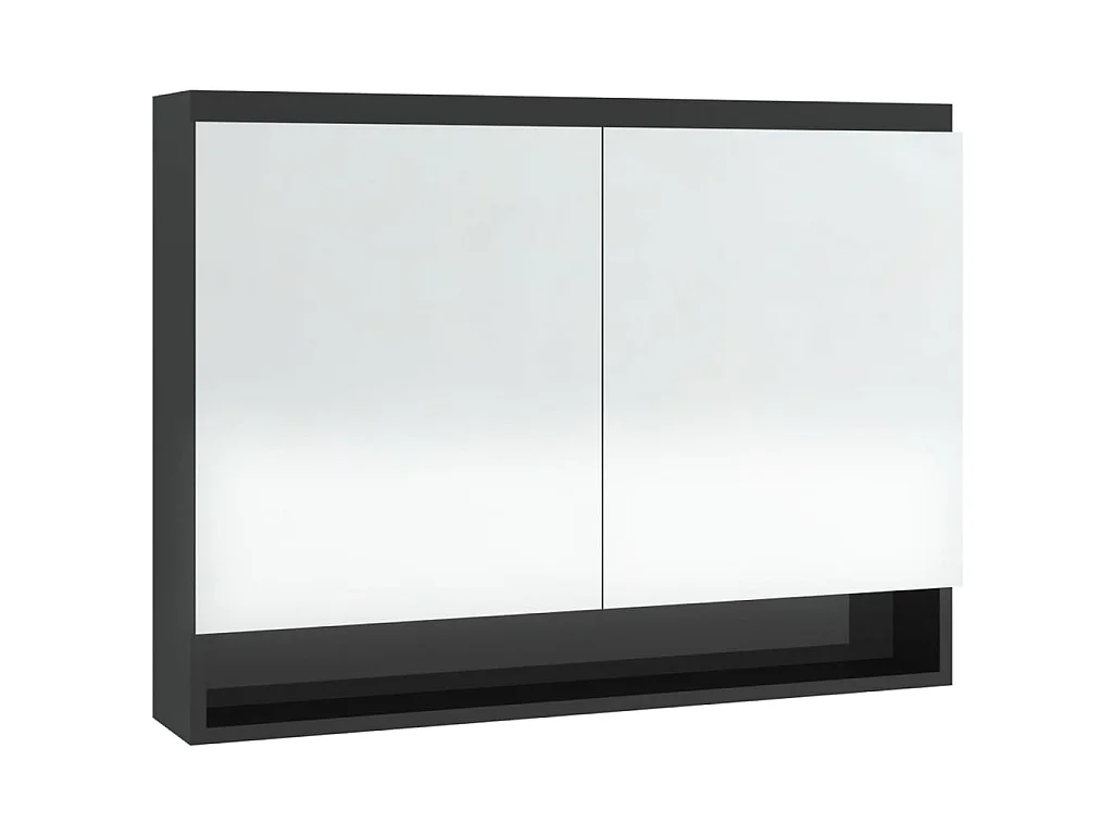 Armadietto Bagno con Specchio 80x15x60 cm in MDF Nero Lucido