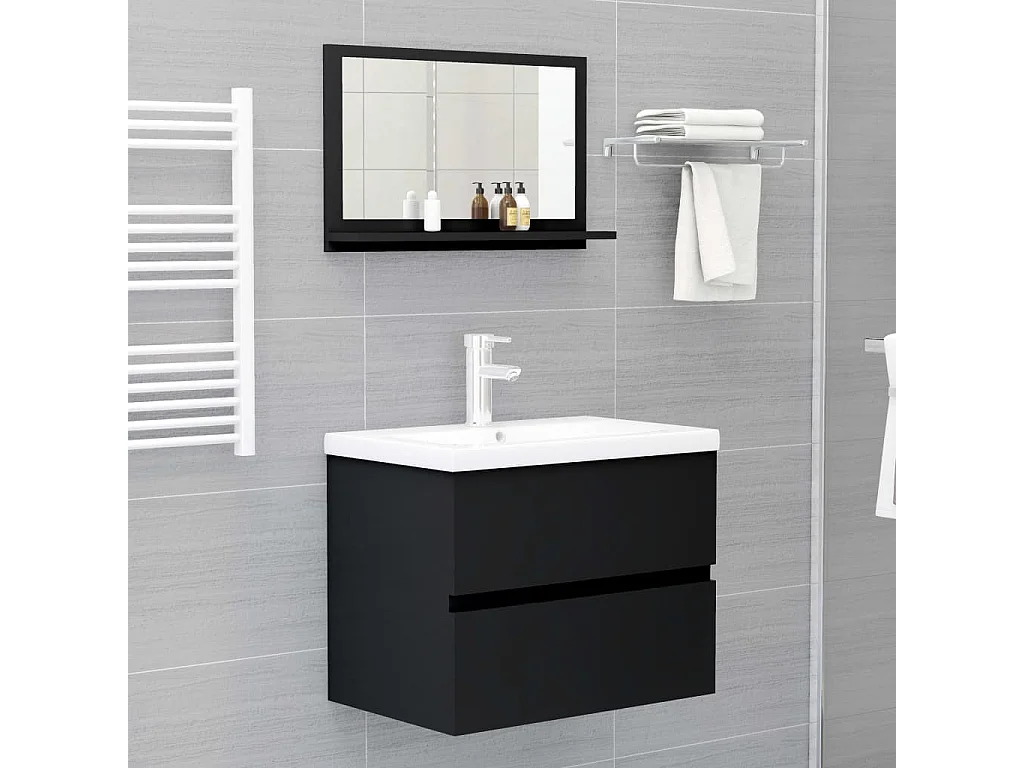 Miroir de salle de bain Noir 60x10,5x37 cm Bois d’ingénierie