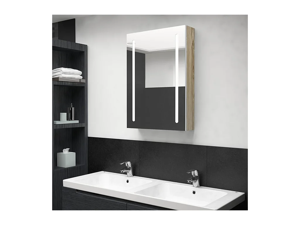Armoire de salle de bain à miroir LED blanc et chêne 50x13x70cm