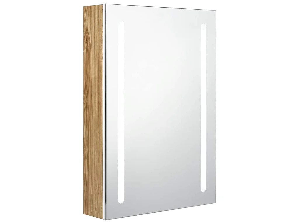 Badkamerkast met spiegel en LED 50x13x70 cm wit en eikenkleurig