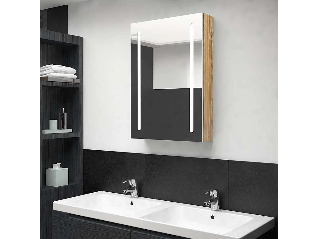 Badkamerkast met spiegel en LED 50x13x70 cm wit en eikenkleurig