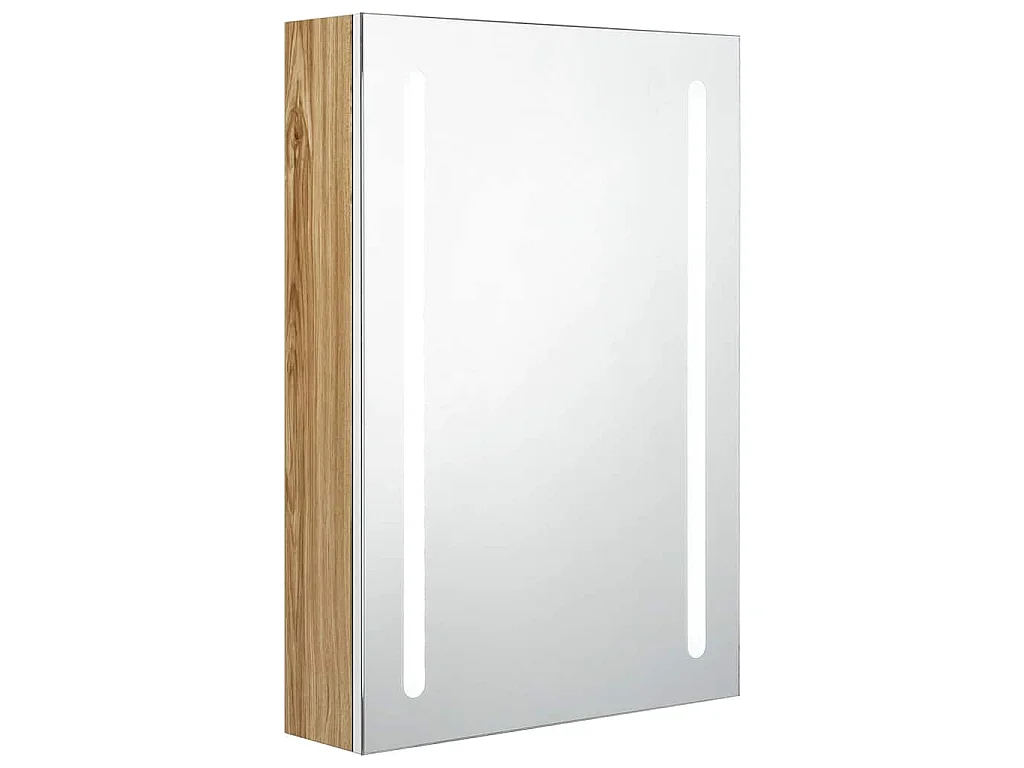 LED-Bad-Spiegelschrank Weiß und Eichen-Optik 50x13x70 cm