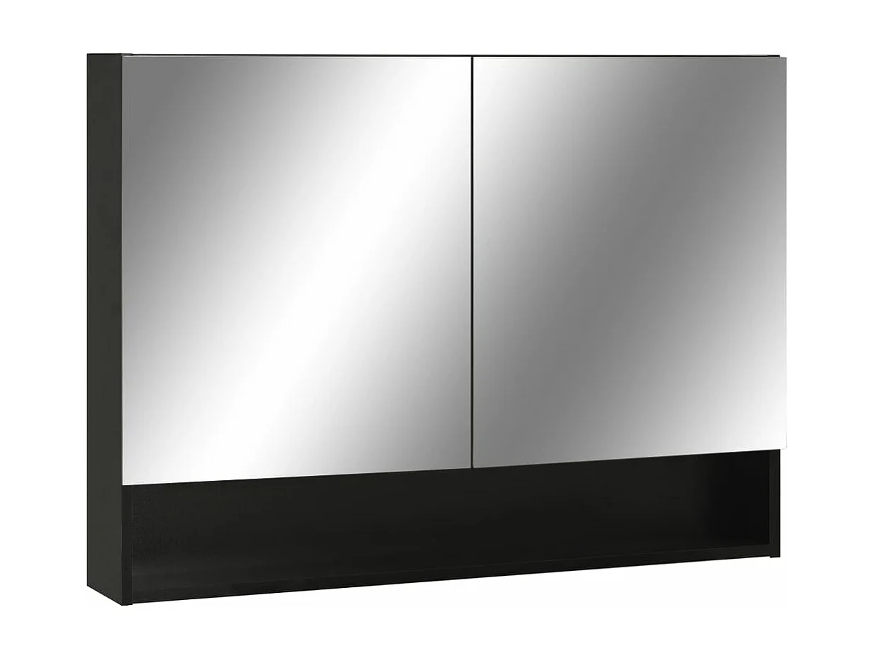 Armoire à miroir de salle de bain LED Noir 80x15x60 cm MDF