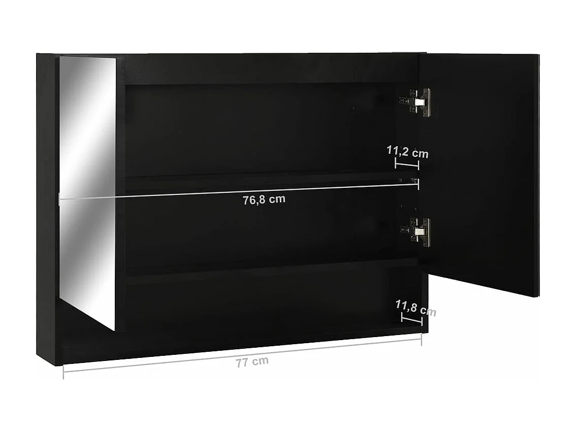 Armoire à miroir de salle de bain LED Noir 80x15x60 cm MDF