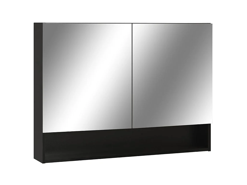 Armadietto a Specchio con LED Nero 80x15x60 cm in MDF