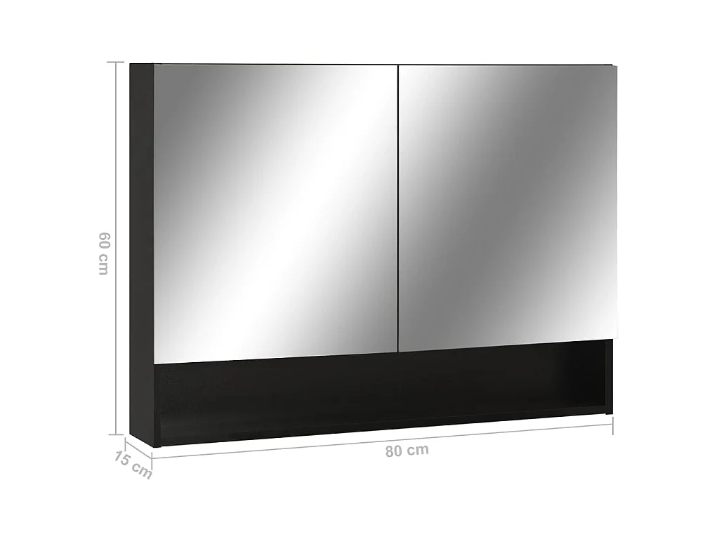 Armadietto a Specchio con LED Nero 80x15x60 cm in MDF