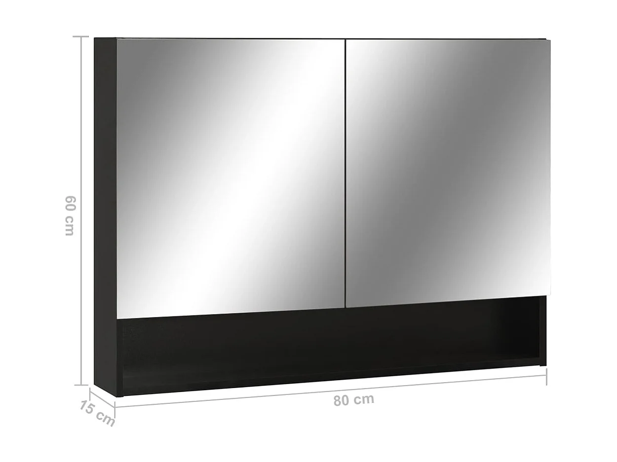 Armadietto a Specchio con LED Nero 80x15x60 cm in MDF