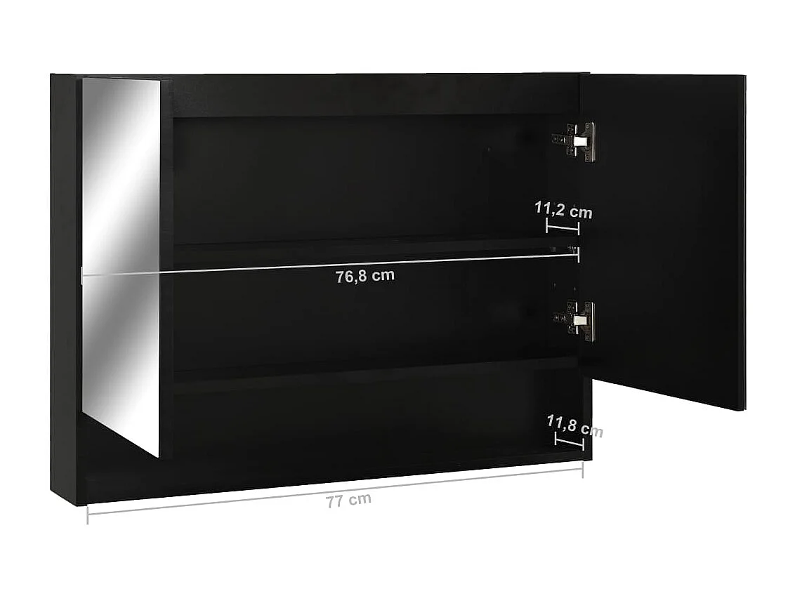 Armadietto a Specchio con LED Nero 80x15x60 cm in MDF