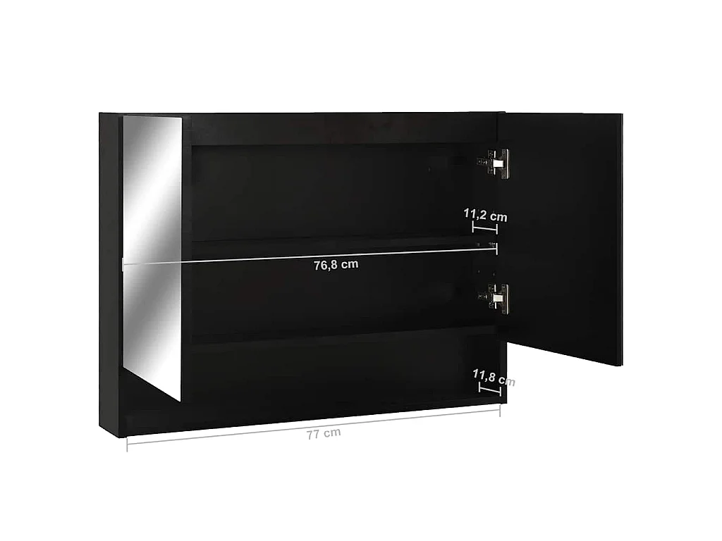Armoire à miroir de salle de bain LED Noir 80x15x60 cm MDF