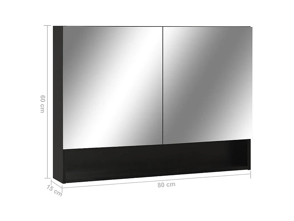 Armoire à miroir de salle de bain LED Noir 80x15x60 cm MDF