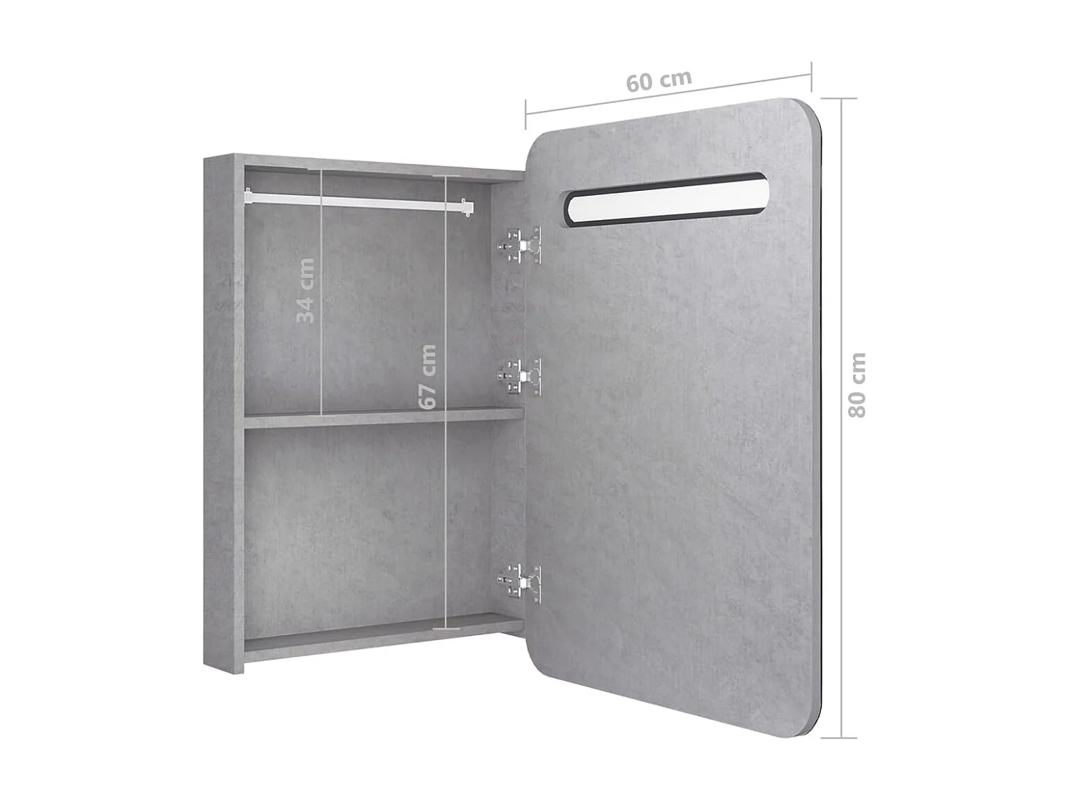 Armoire de salle de bain à miroir LED gris béton 60x11x80 cm