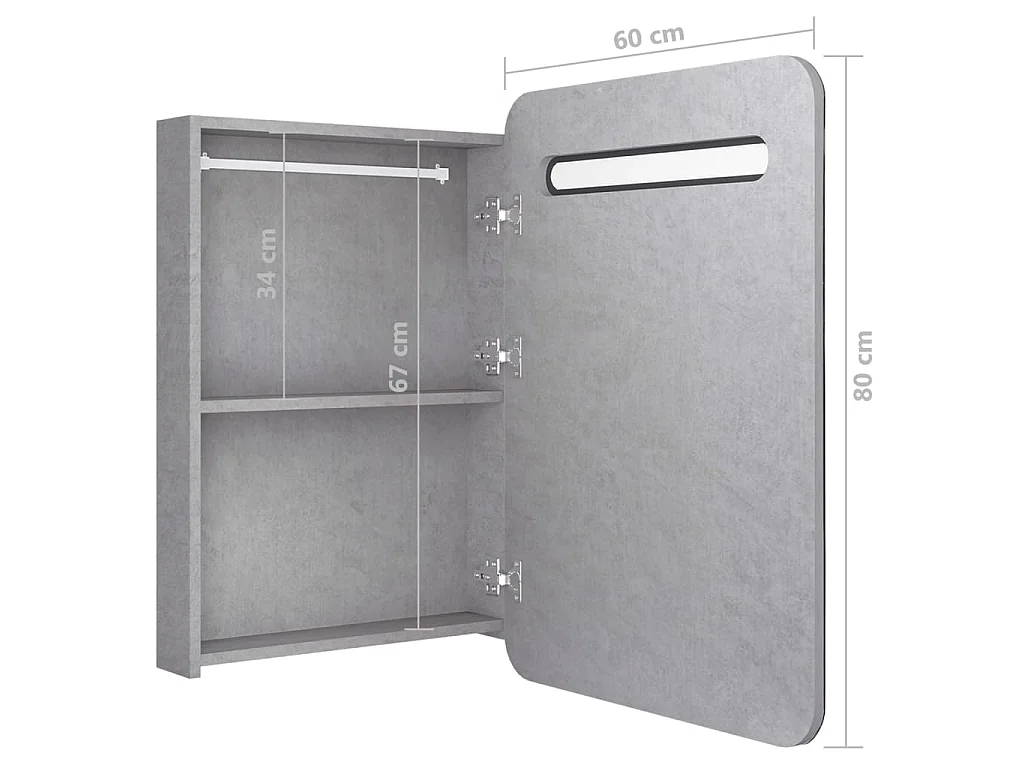 Badkamerkast met spiegel en LED 60x11x80 cm betongrijs