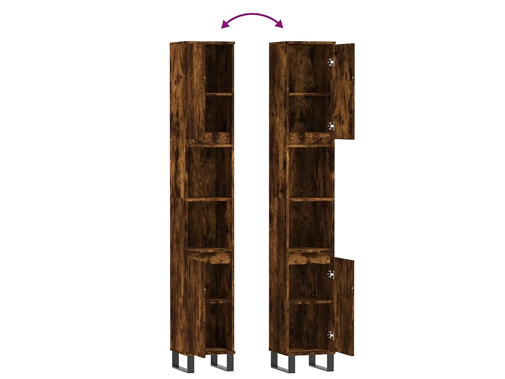 Armadietto Bagno Rovere Fumo 30x30x190 cm in Legno Multistrato
