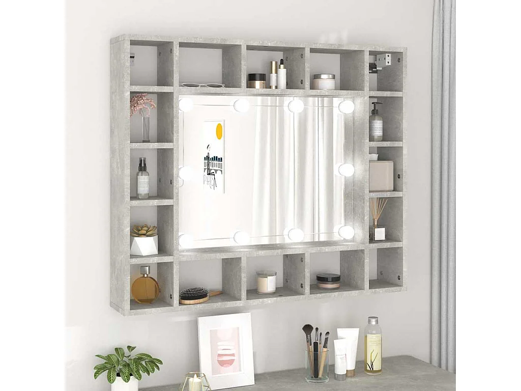 Spiegelschrank mit LED Betongrau 91x15x76,5 cm