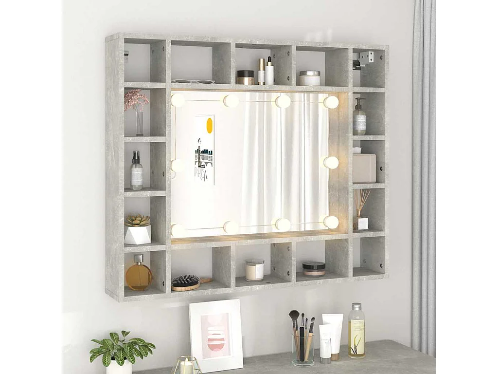 Spiegelschrank mit LED Betongrau 91x15x76,5 cm