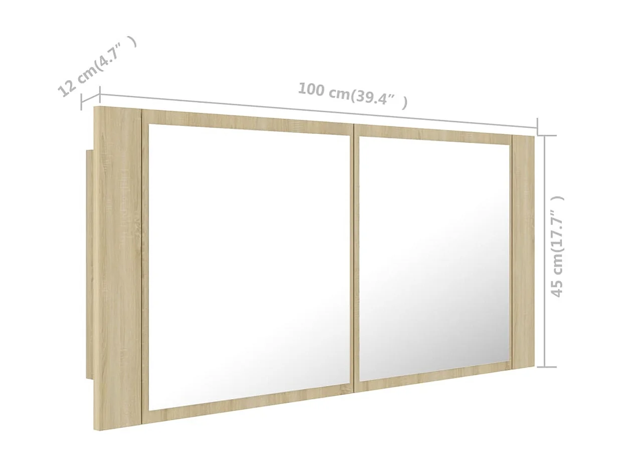Armoire à miroir à LED de bain Chêne sonoma 100x12x45 Acrylique