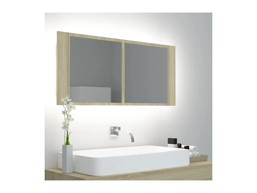 Armoire à miroir à LED de bain Chêne sonoma 100x12x45 Acrylique