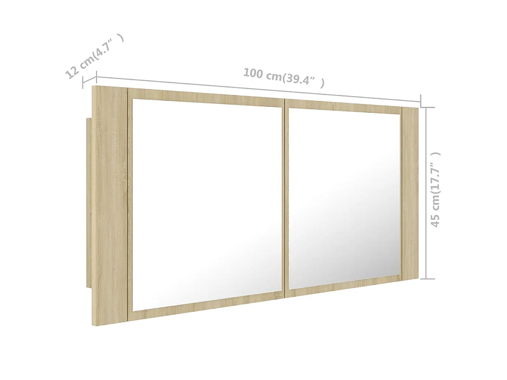 Armoire à miroir à LED de bain Chêne sonoma 100x12x45 Acrylique