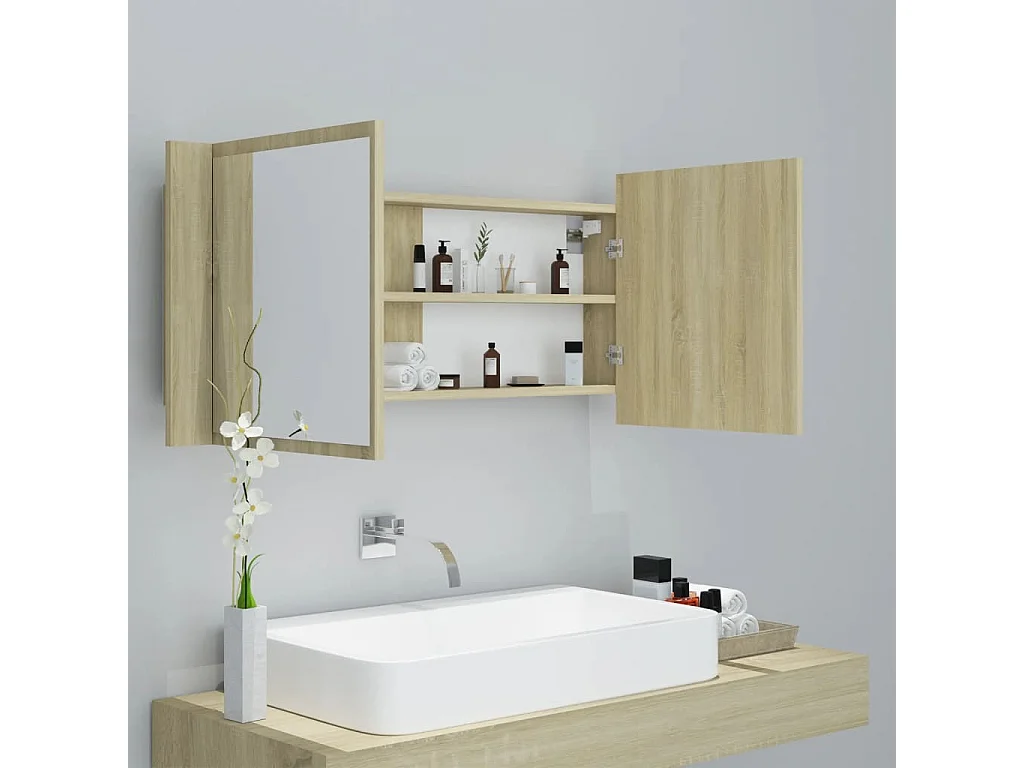 Armoire à miroir à LED de bain Chêne sonoma 100x12x45 Acrylique