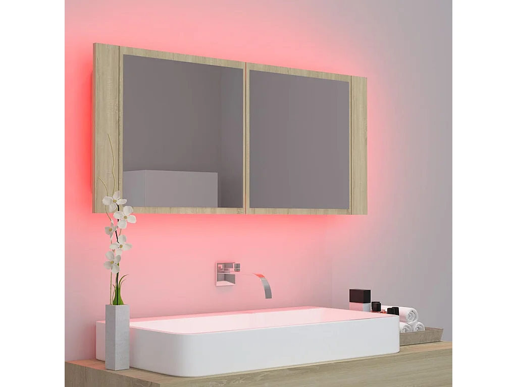 Armoire à miroir à LED de bain Chêne sonoma 100x12x45 Acrylique